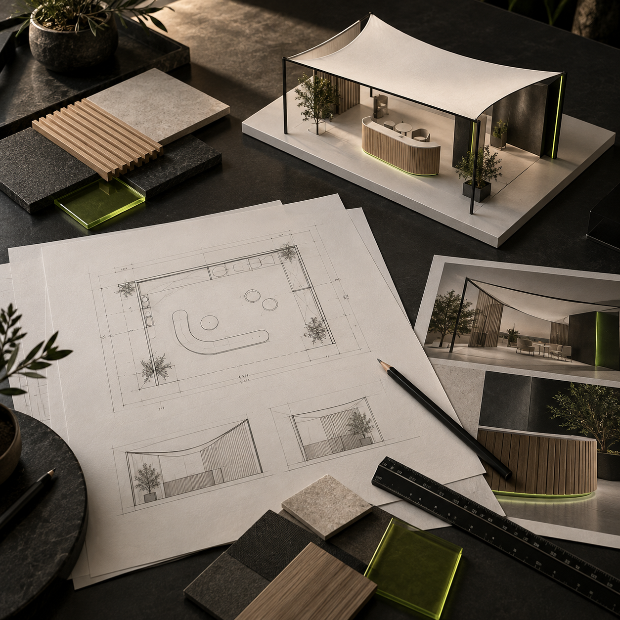 Exhibition planning desk — concept illustration